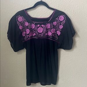 Embroidered Black and Pink Women's Top